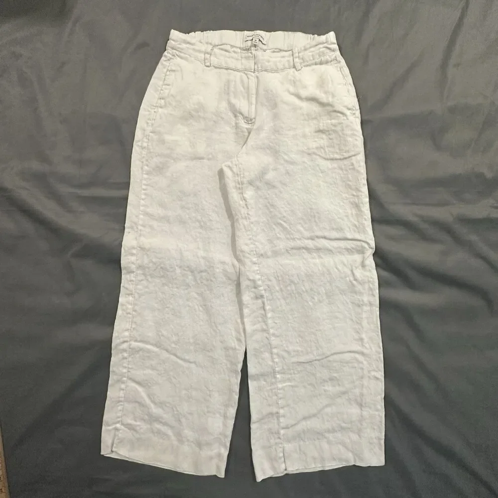Banana Republic Wide Leg Trousers Pants 100% Linen Womens M Relaxed White Beach
